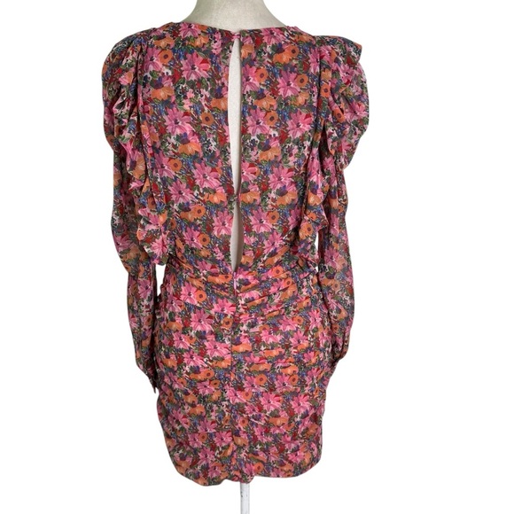 Zara Floral Ruched Ruffle Mini Dress Size S - Picture 7 of 16